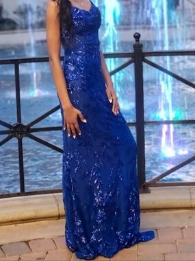 Elegant Royal Blue Embellished Evening Gown